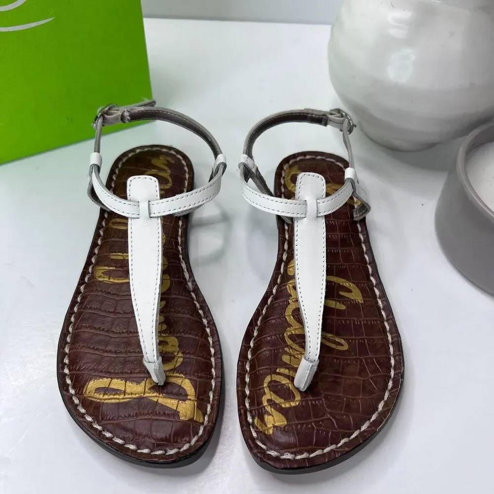 Sam Edelman Gigi Mini Leather Slingback T-Strap Sandals White Kid's 2M Tried On